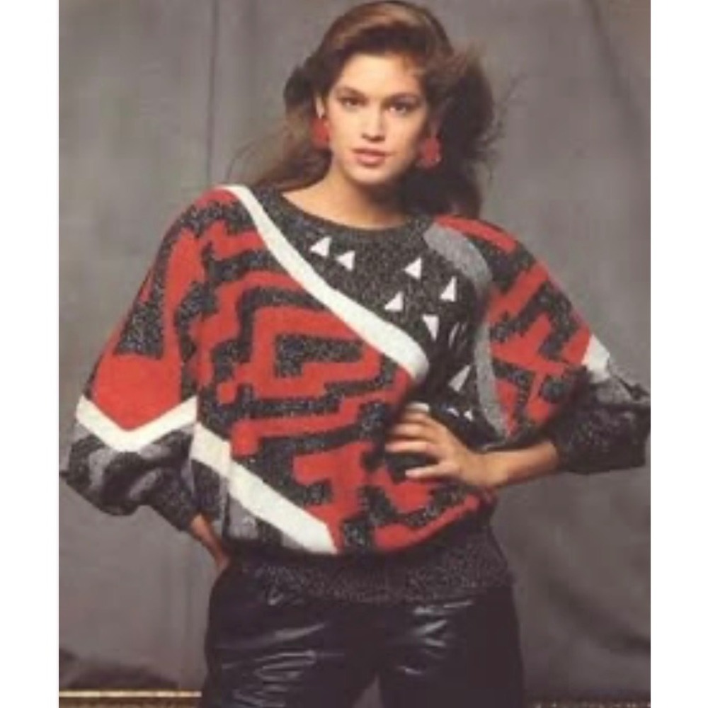 Rediffusion Vintage Abstract Geometric‎ Lambswool Blend Metallic Sweater M